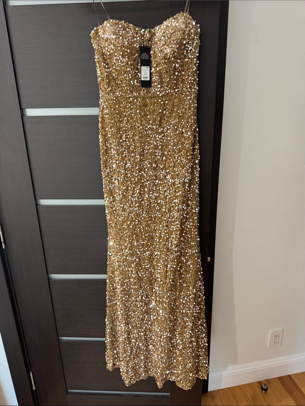 Fashion Nova Gold Sequin Strapless Maxi Dress